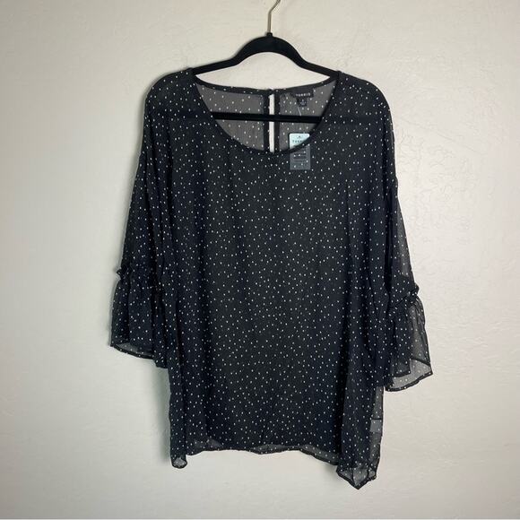 Torrid Black Polka Dot Chiffon Blouse Top Long Sleeve 2X NWT 10927419 - Picture 2 of 13